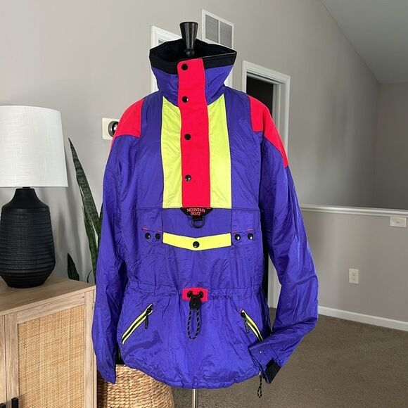 Mountain Goat Colorblock 80s 90s Y2K Ski Snow Jacket 1/4 Zip Neon Retro Pullover - Picture 3 of 9